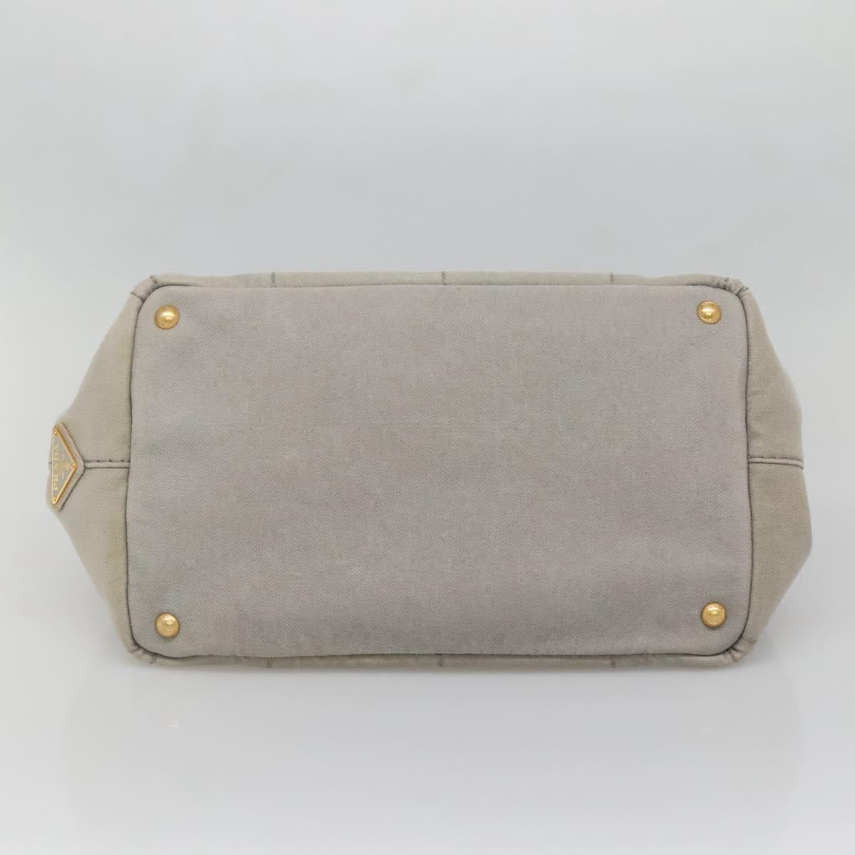 PRADA Canapa MM Hand Bag Canvas Gray Gold Auth bs28698