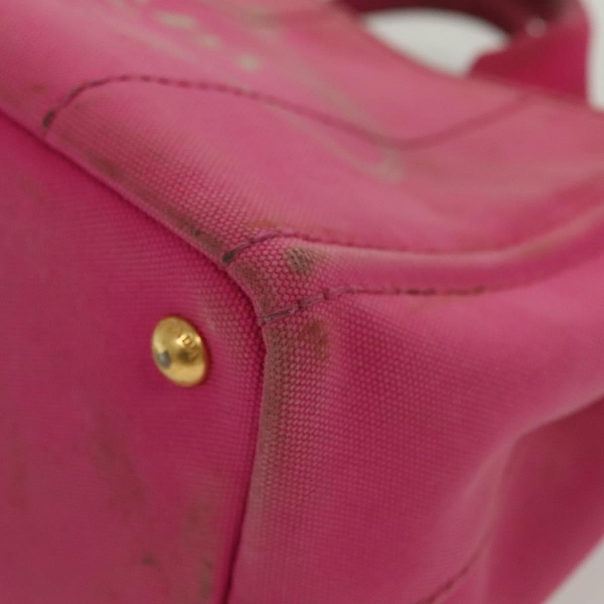 PRADA Canapa PM Hand Bag Canvas Pink Gold Auth bs28699