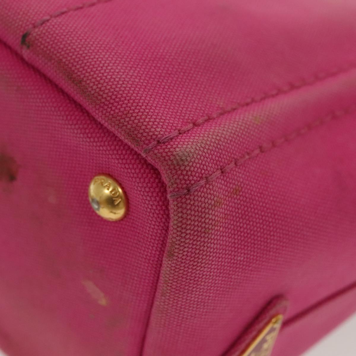 PRADA Canapa PM Hand Bag Canvas Pink Gold Auth bs28699