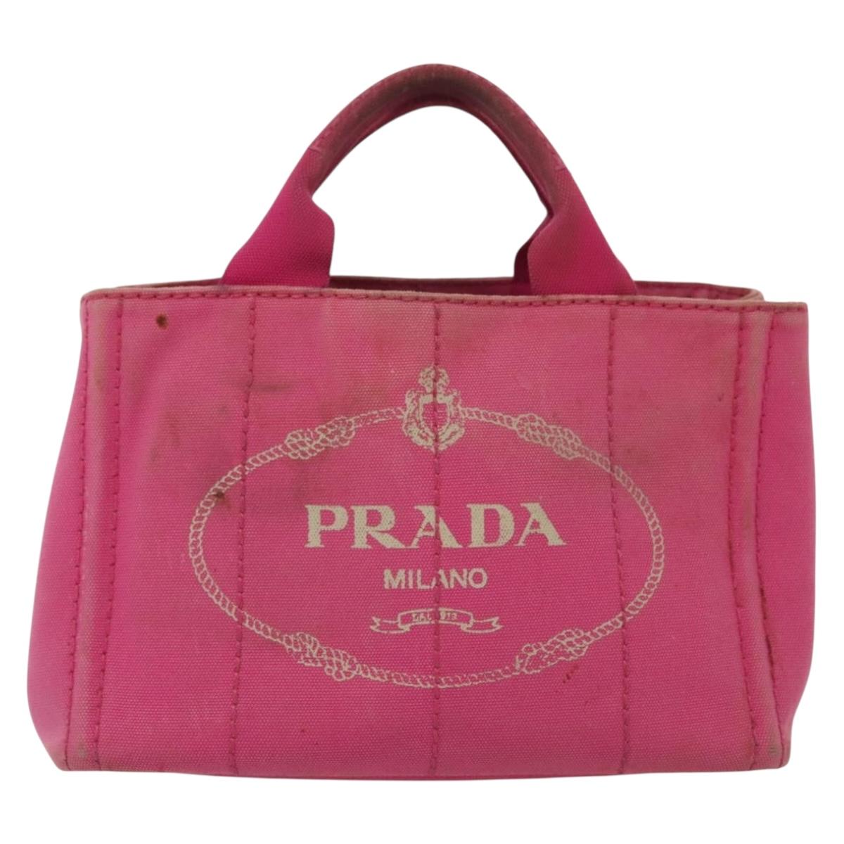 PRADA Canapa PM Hand Bag Canvas Pink Gold Auth bs28699
