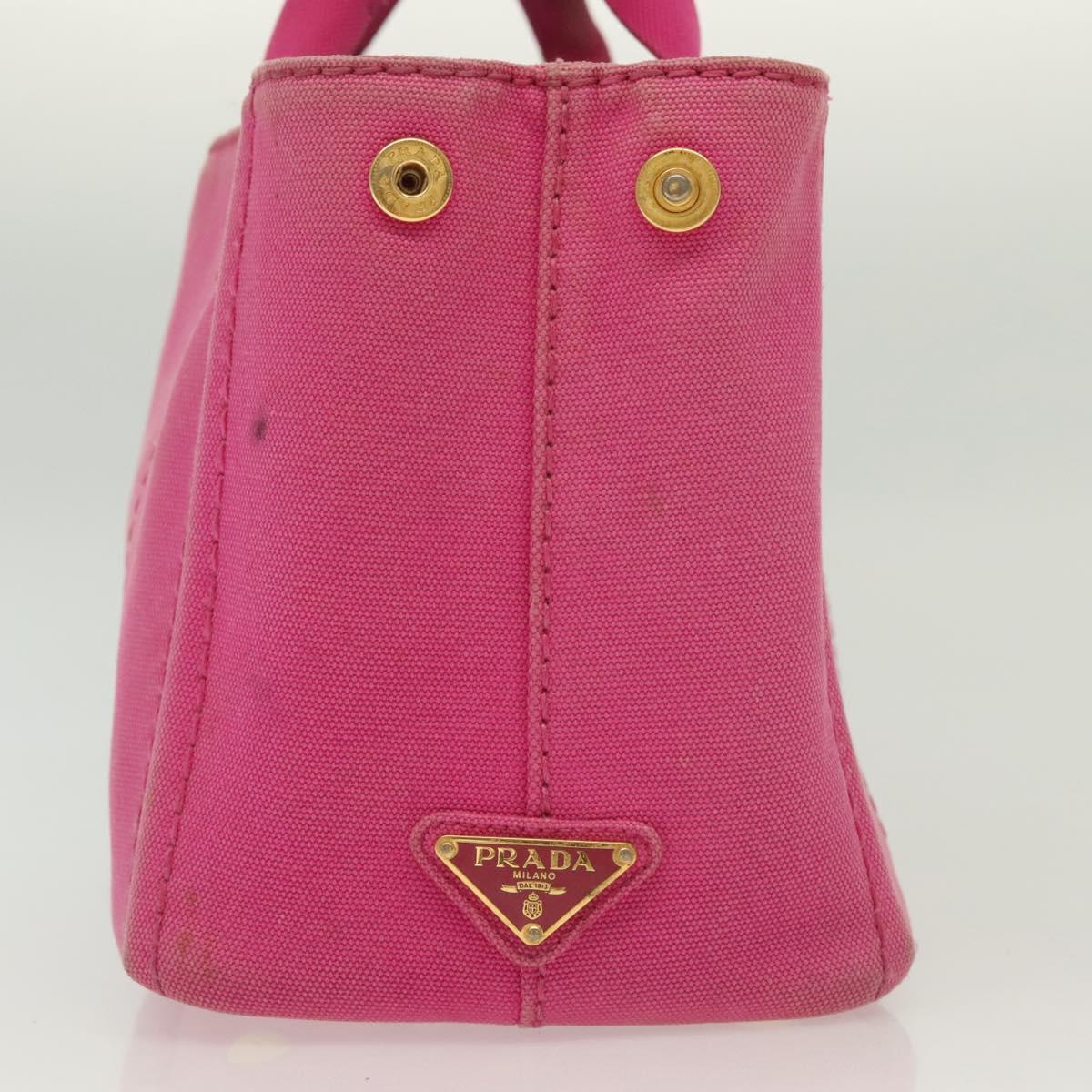 PRADA Canapa PM Hand Bag Canvas Pink Gold Auth bs28699
