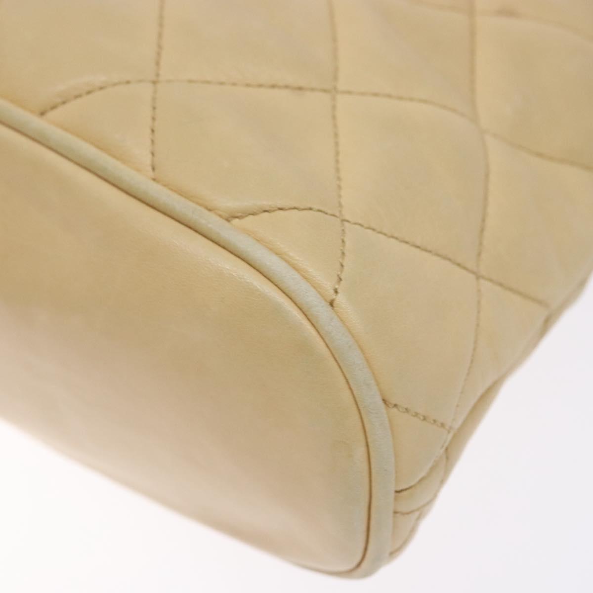 CHANEL Matelasse Chain Shoulder Bag Lamb Skin Beige Gold CC Auth bs28703