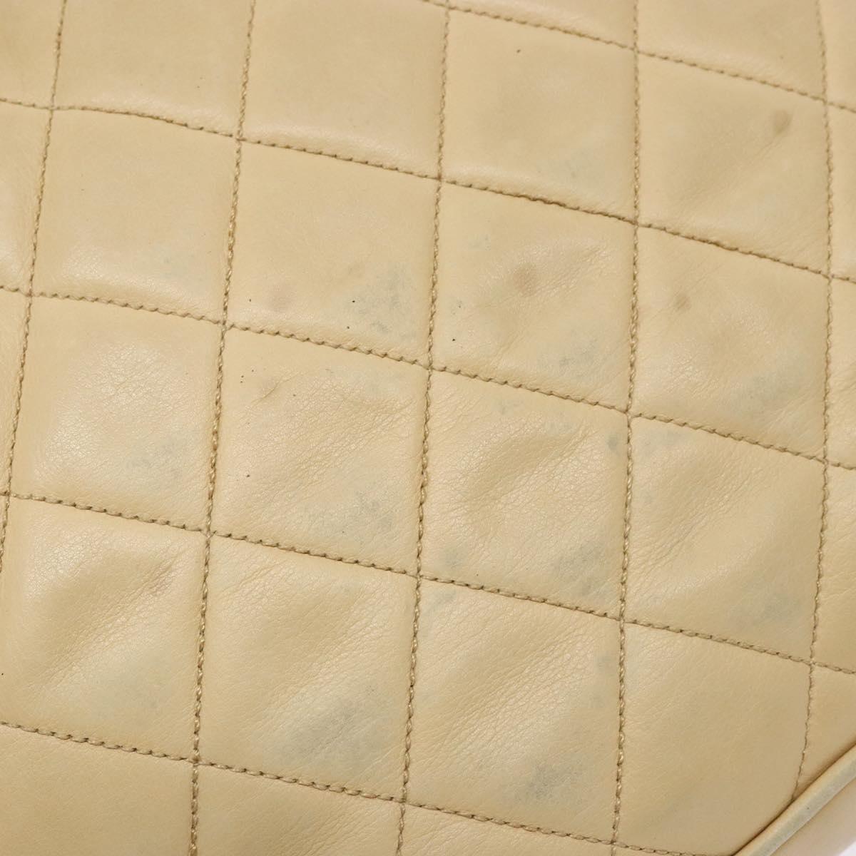 CHANEL Matelasse Chain Shoulder Bag Lamb Skin Beige Gold CC Auth bs28703