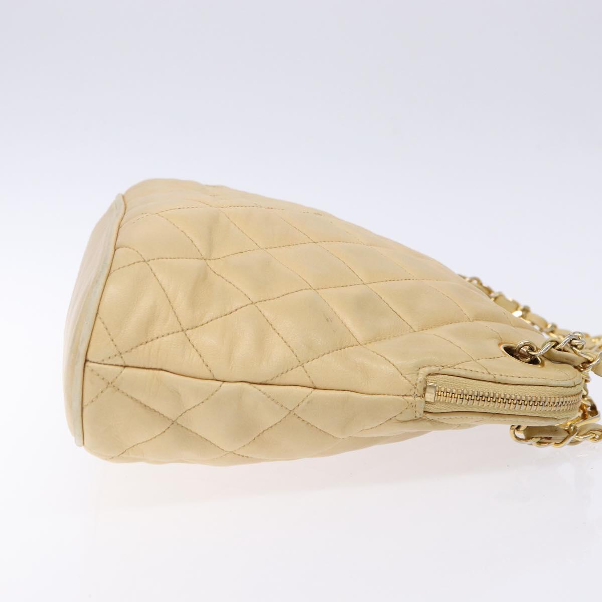 CHANEL Matelasse Chain Shoulder Bag Lamb Skin Beige Gold CC Auth bs28703