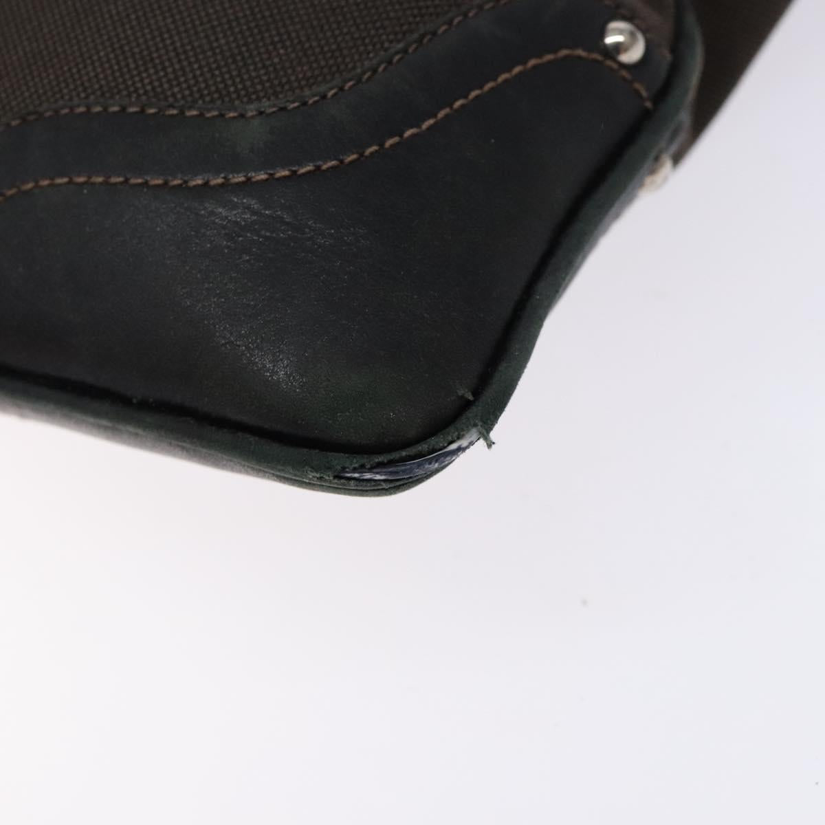 PRADA Shoulder Bag Canvas Leather Brown Silver Auth bs28705