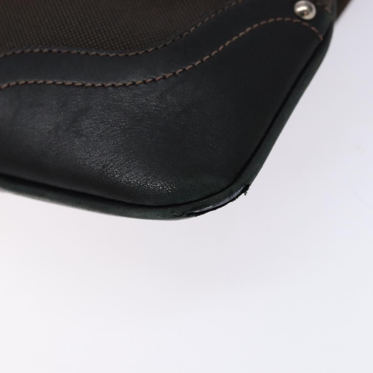 PRADA Shoulder Bag Canvas Leather Brown Silver Auth bs28705