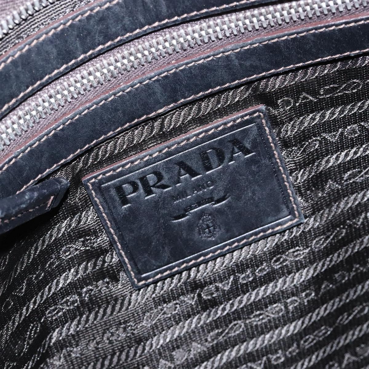 PRADA Shoulder Bag Canvas Leather Brown Silver Auth bs28705