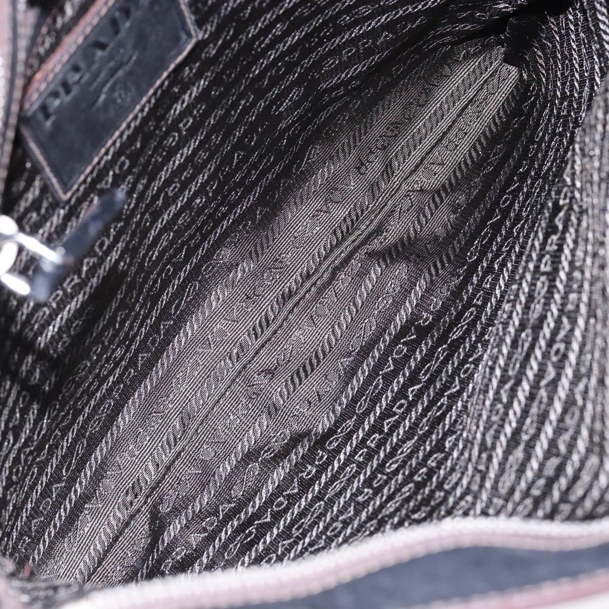 PRADA Shoulder Bag Canvas Leather Brown Silver Auth bs28705