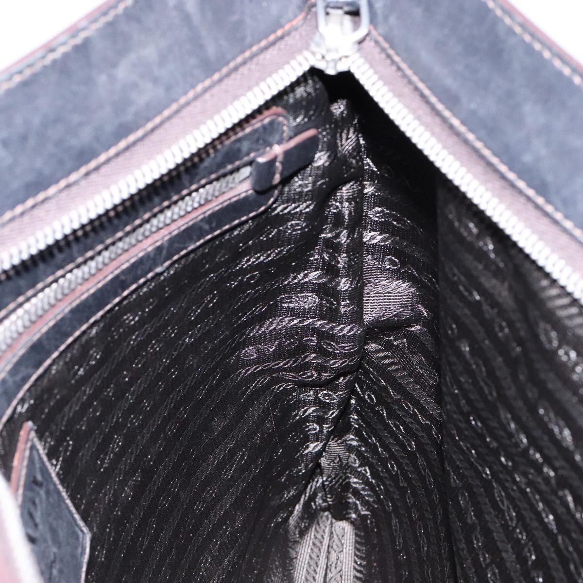 PRADA Shoulder Bag Canvas Leather Brown Silver Auth bs28705