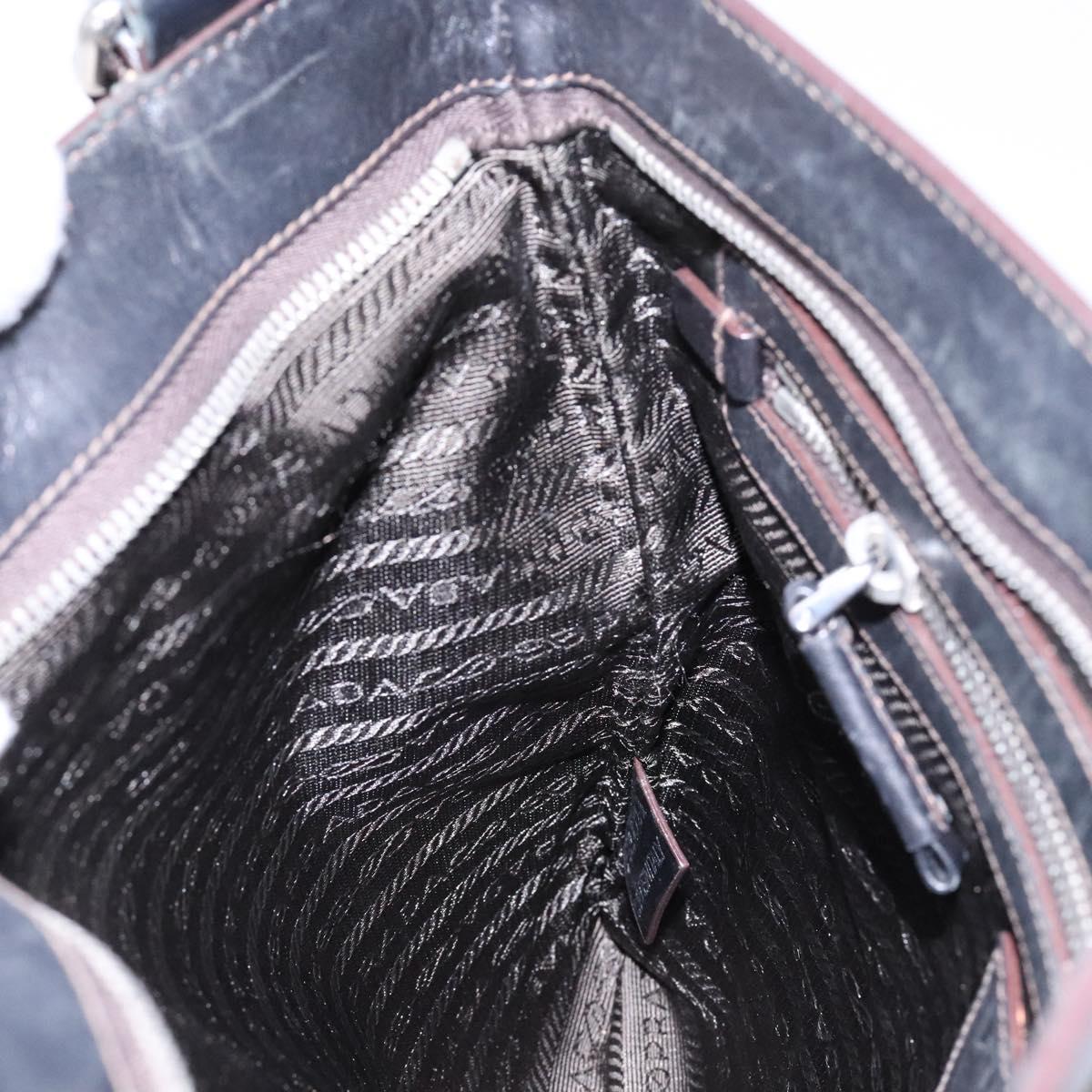 PRADA Shoulder Bag Canvas Leather Brown Silver Auth bs28705