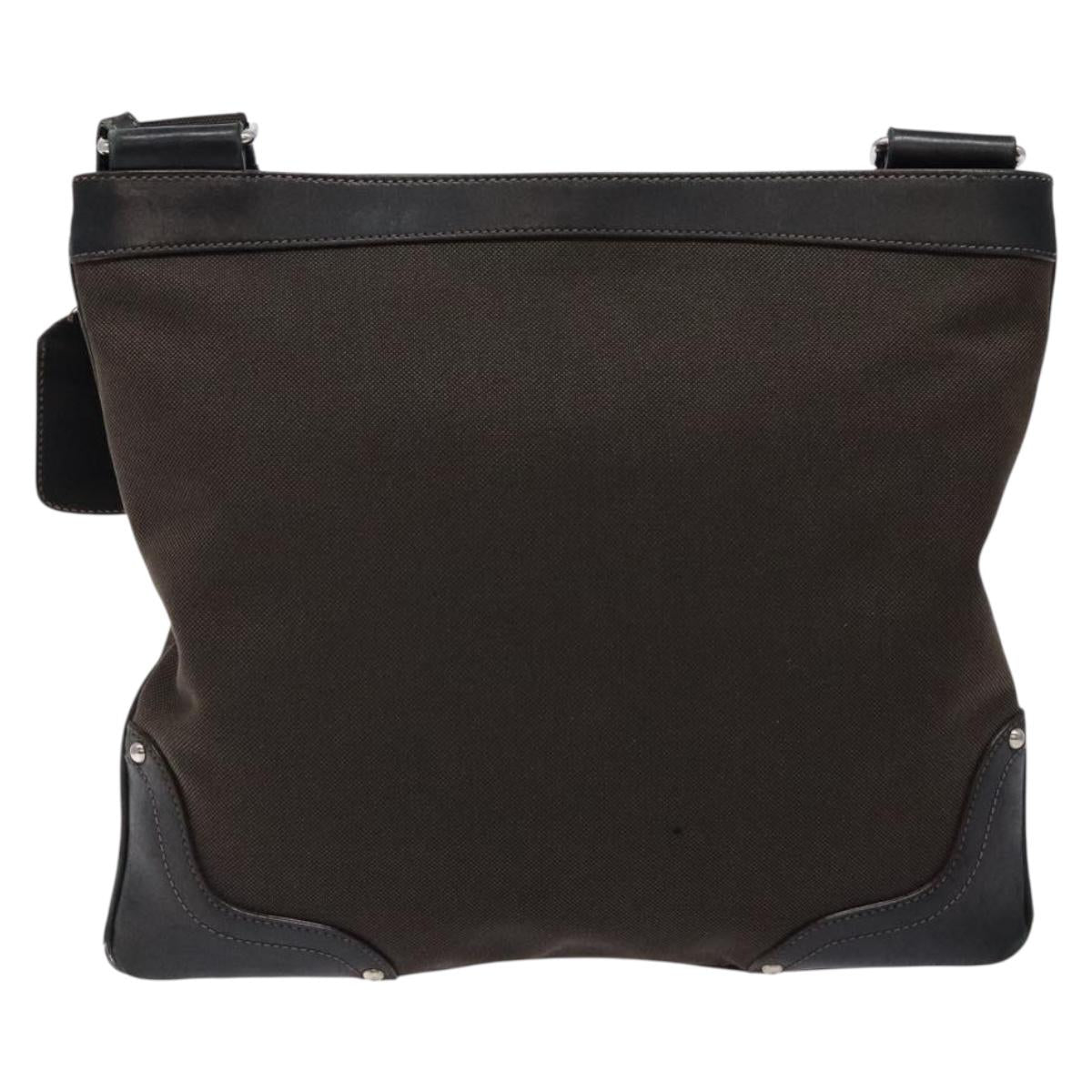 PRADA Shoulder Bag Canvas Leather Brown Silver Auth bs28705