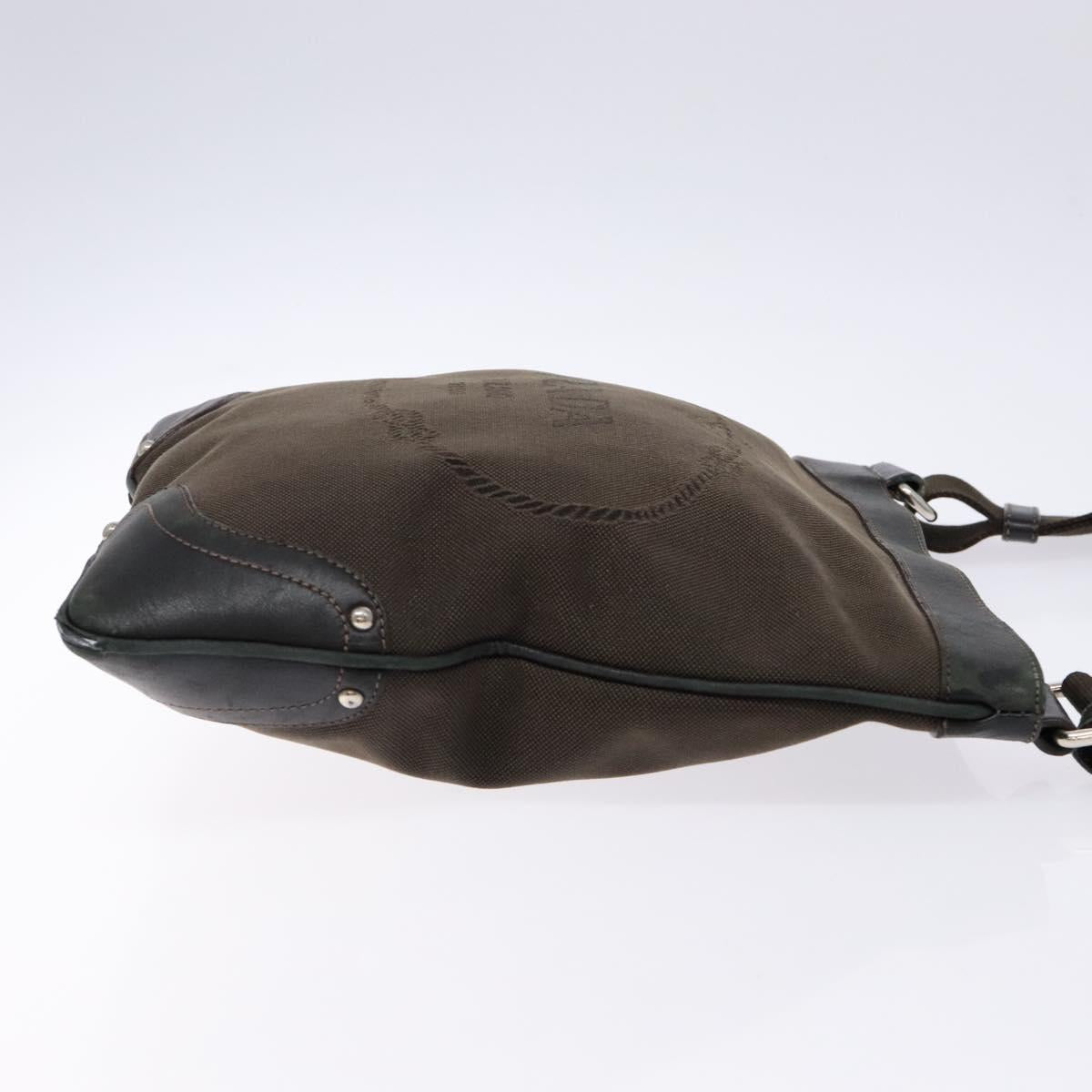 PRADA Shoulder Bag Canvas Leather Brown Silver Auth bs28705