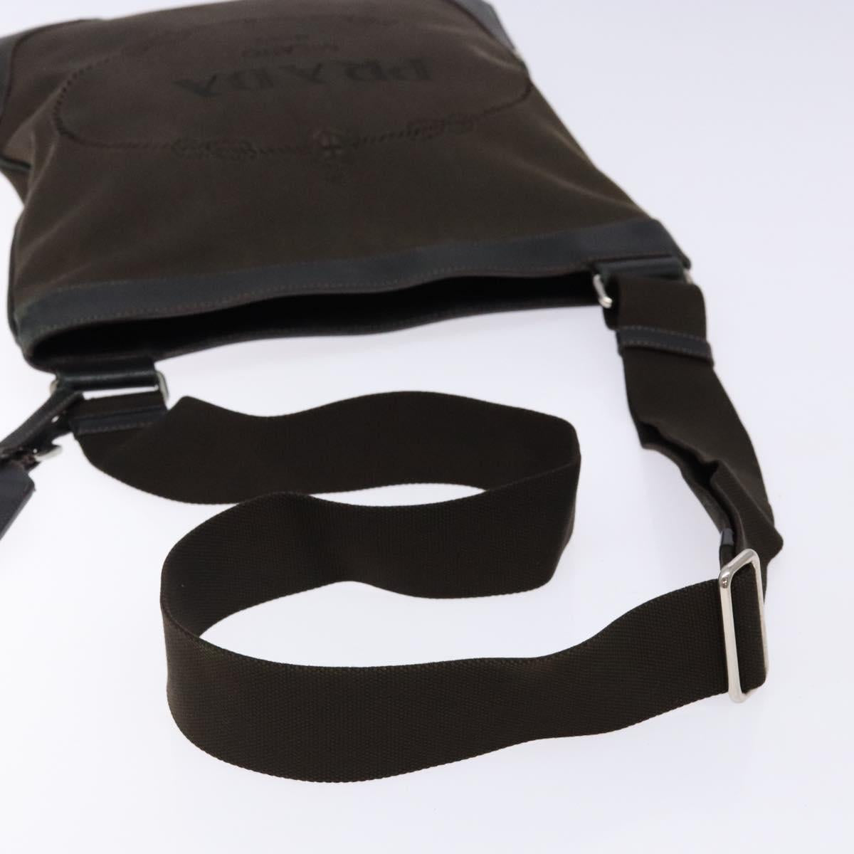 PRADA Shoulder Bag Canvas Leather Brown Silver Auth bs28705