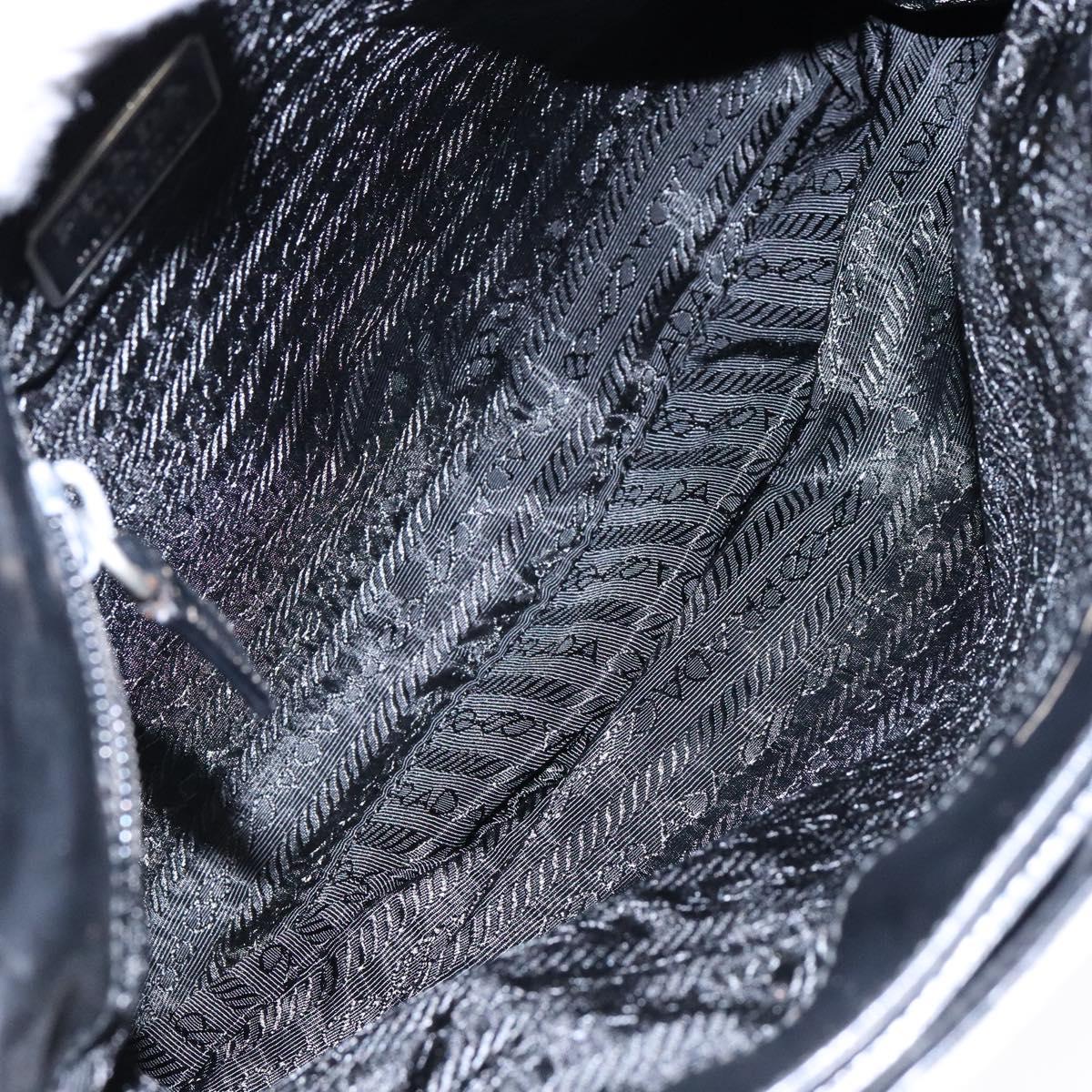 PRADA Shoulder Bag Canvas Leather Silver White Auth bs28706