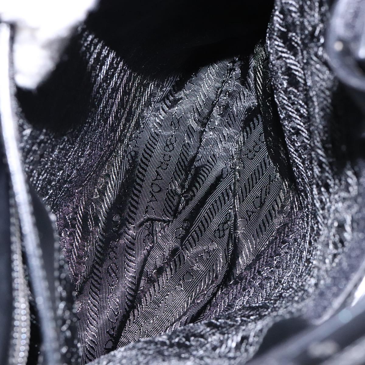 PRADA Shoulder Bag Canvas Leather Silver White Auth bs28706