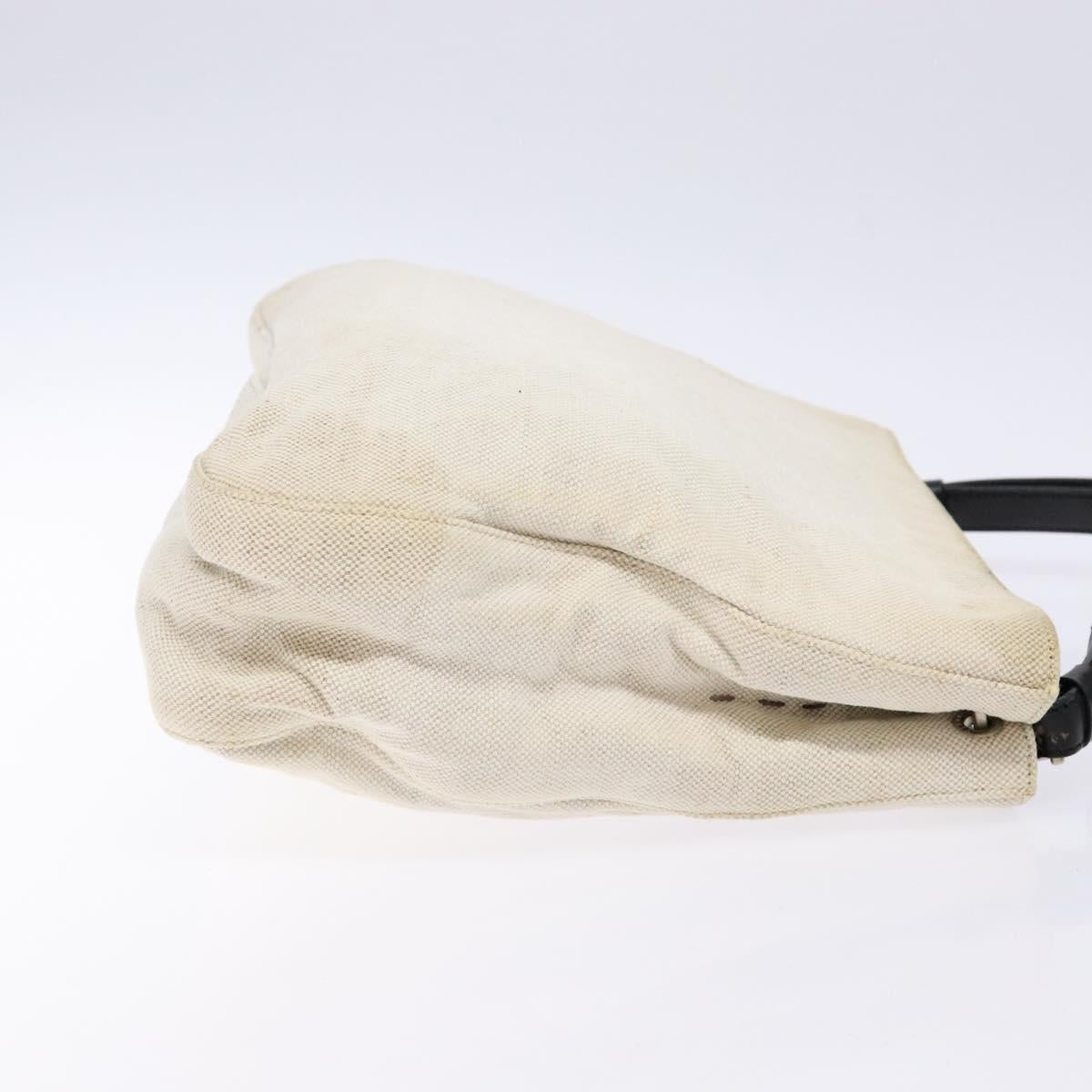 PRADA Shoulder Bag Canvas Leather Silver White Auth bs28706