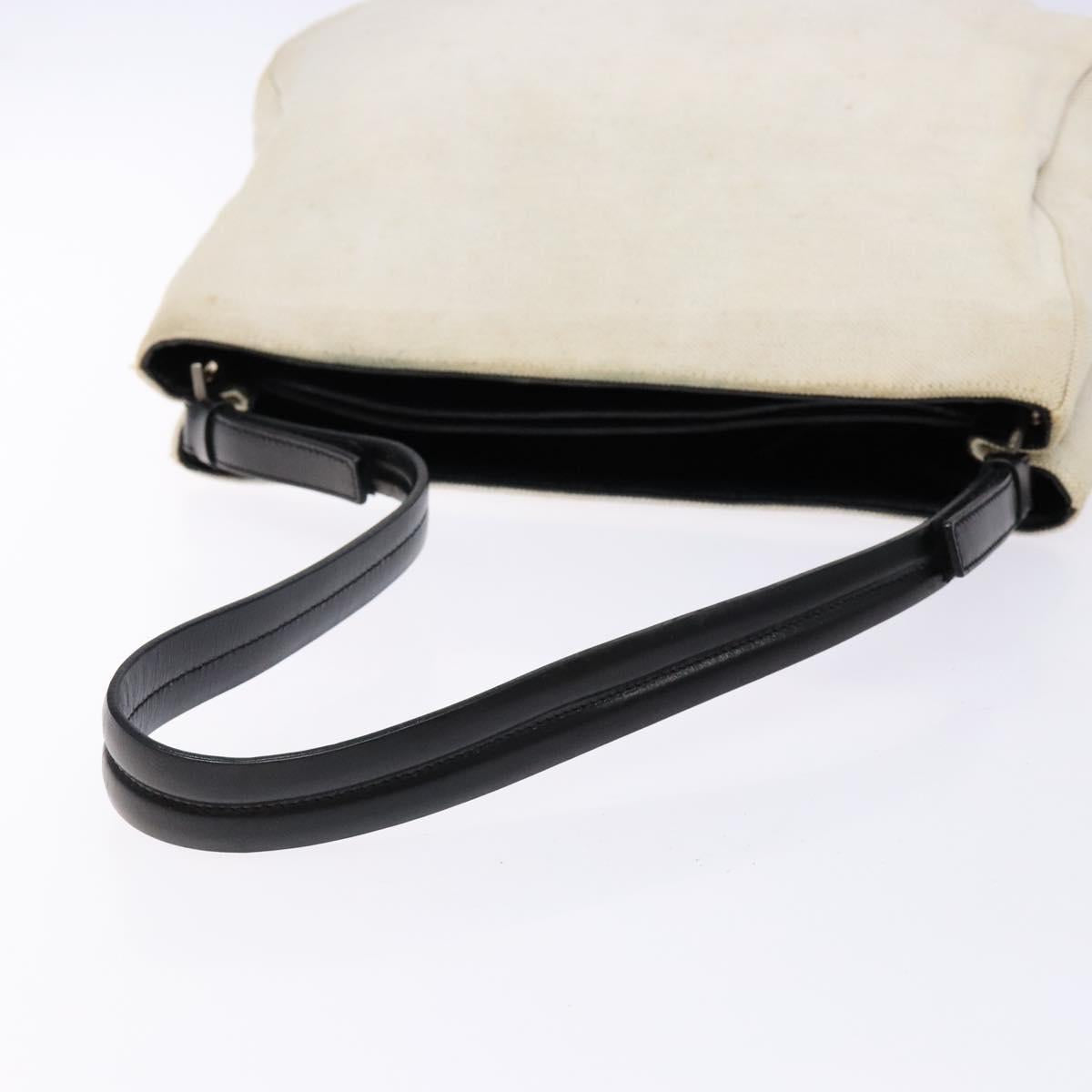 PRADA Shoulder Bag Canvas Leather Silver White Auth bs28706