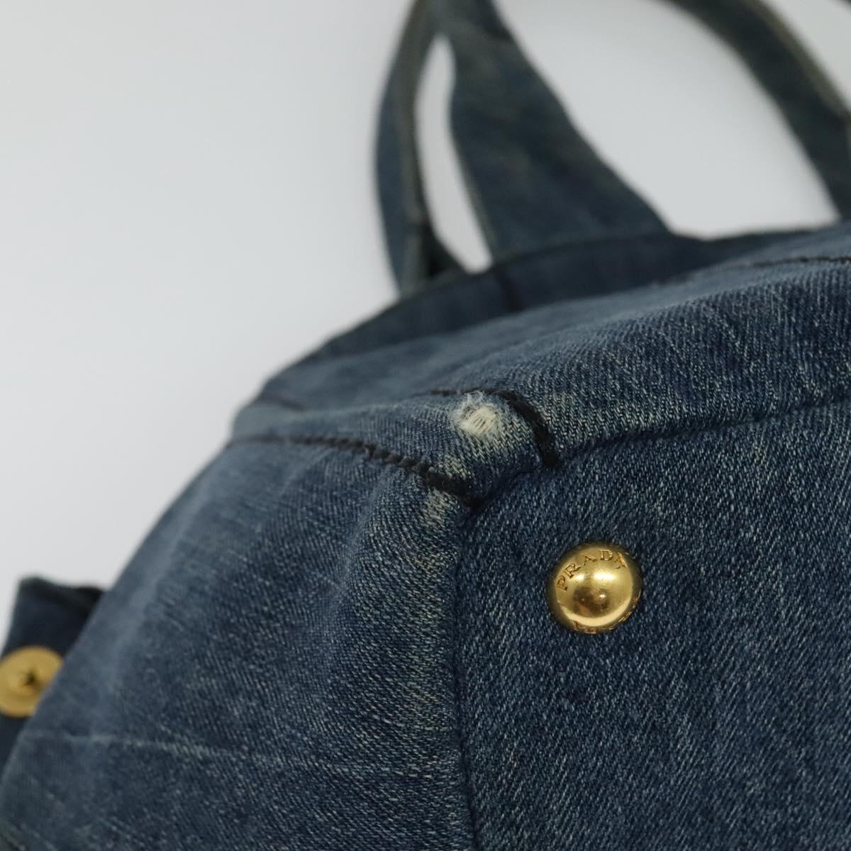 PRADA Canapa GM Hand Bag Denim Blue Gold Auth bs28707