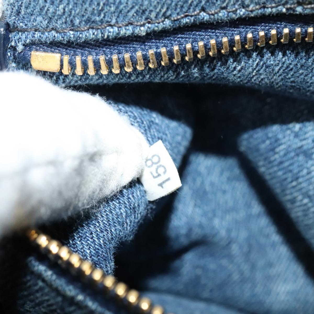 PRADA Canapa GM Hand Bag Denim Blue Gold Auth bs28707