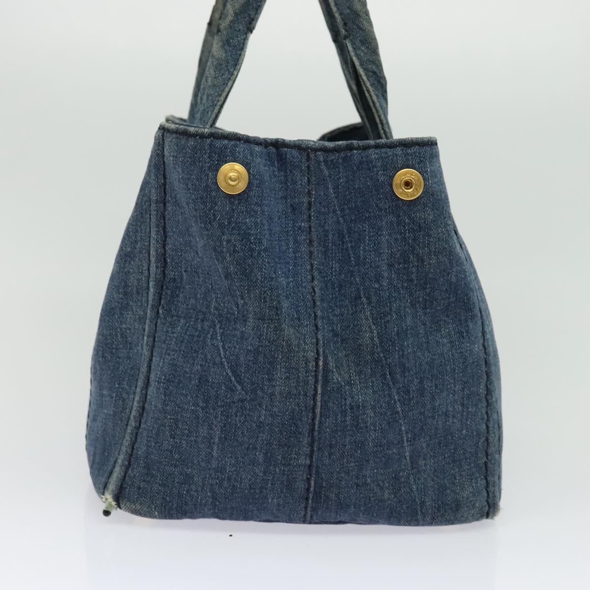 PRADA Canapa GM Hand Bag Denim Blue Gold Auth bs28707