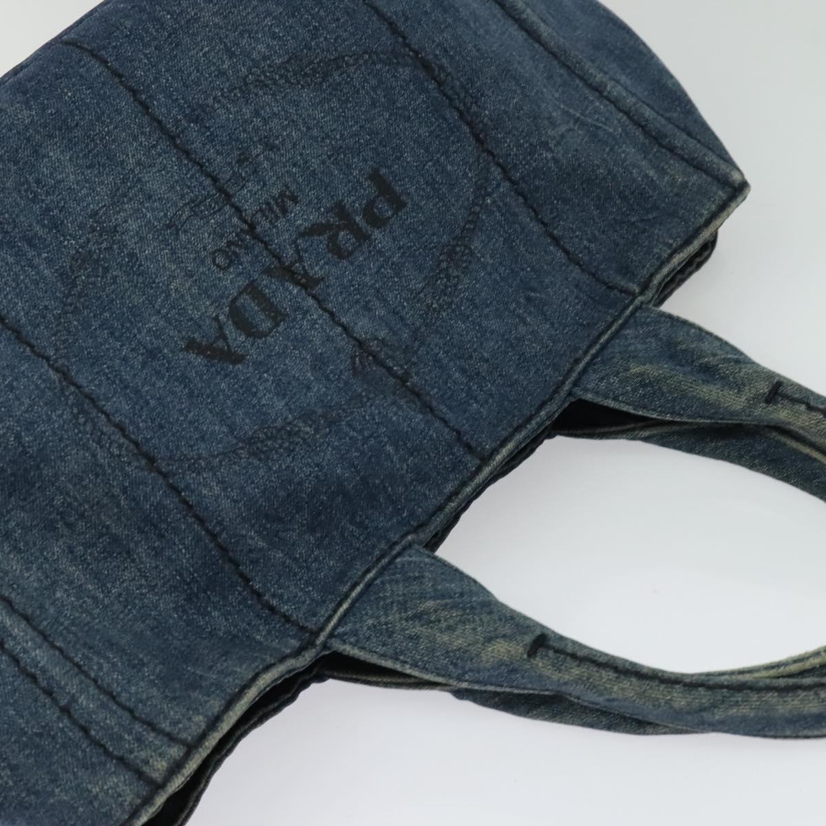 PRADA Canapa GM Hand Bag Denim Blue Gold Auth bs28707