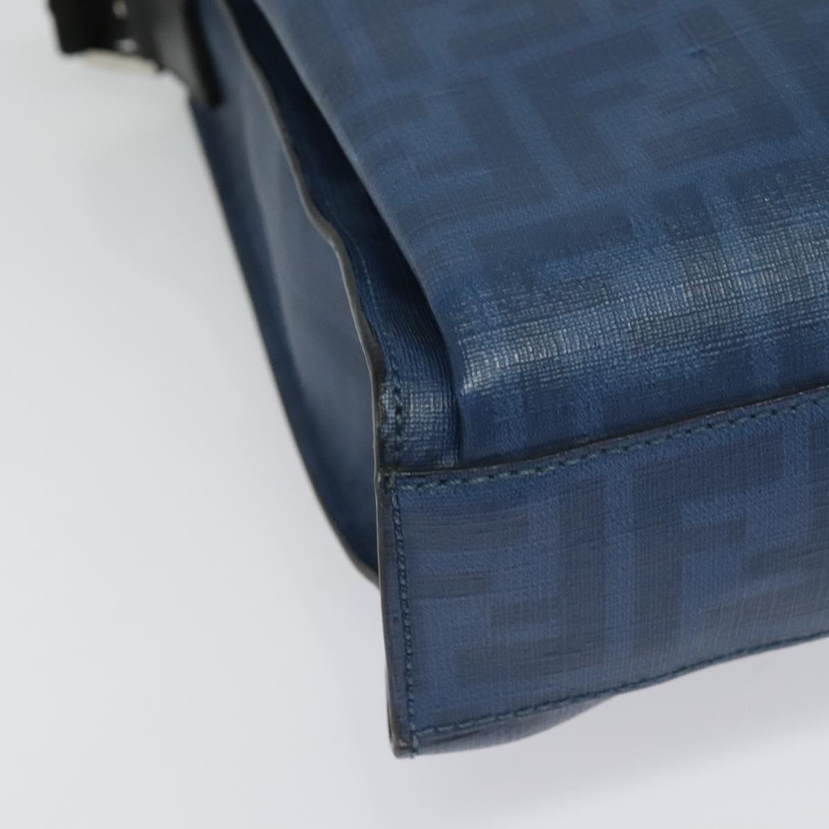 FENDI Zucca Canvas Shoulder Bag PVC Blue Silver Auth bs28711