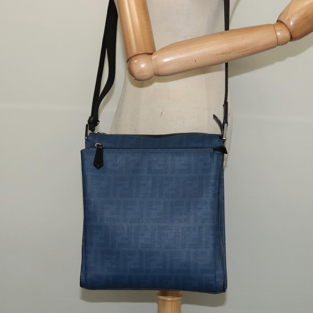 FENDI Zucca Canvas Shoulder Bag PVC Blue Silver Auth bs28711