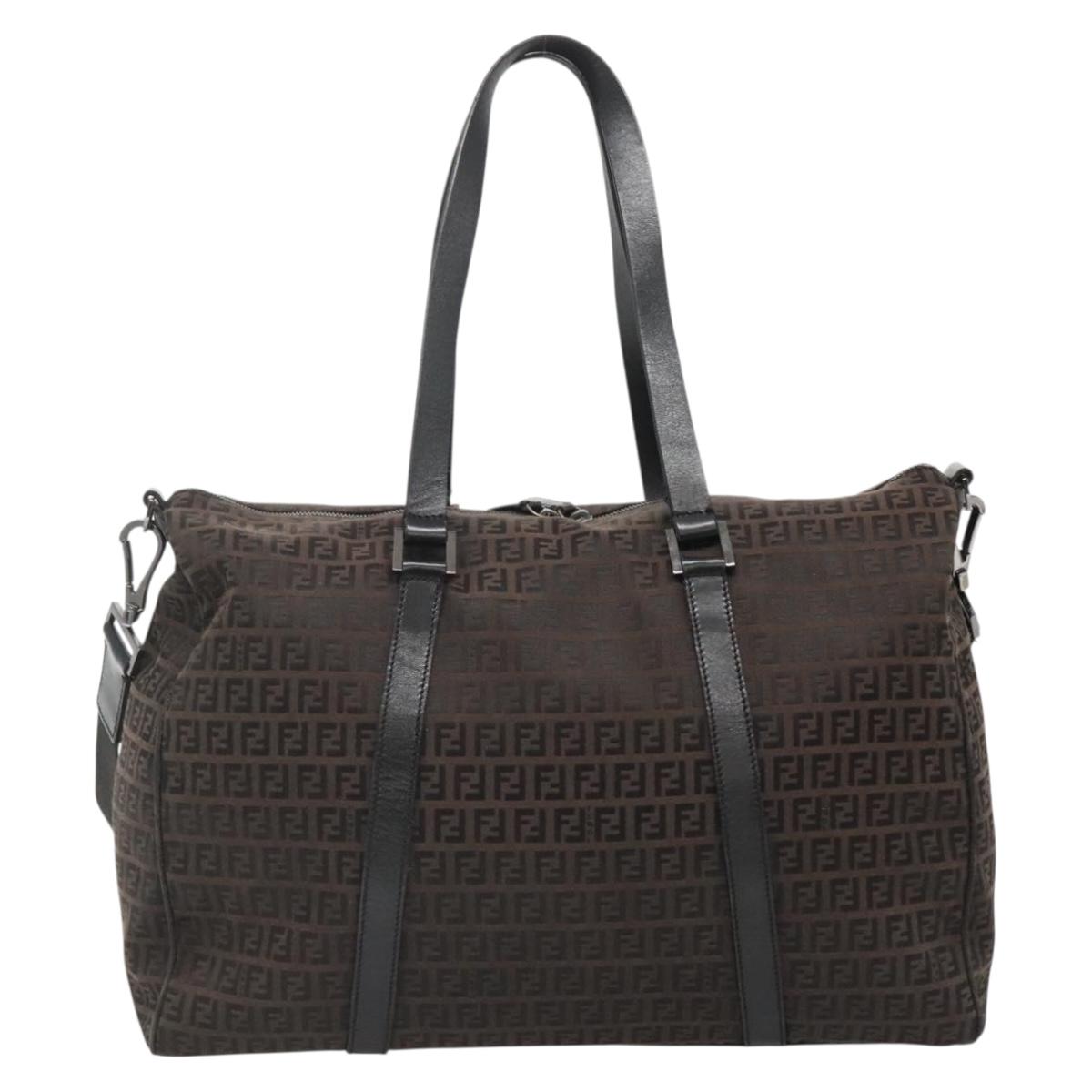 FENDI Zucchino Canvas Boston Bag 2way Brown Black Auth bs28712