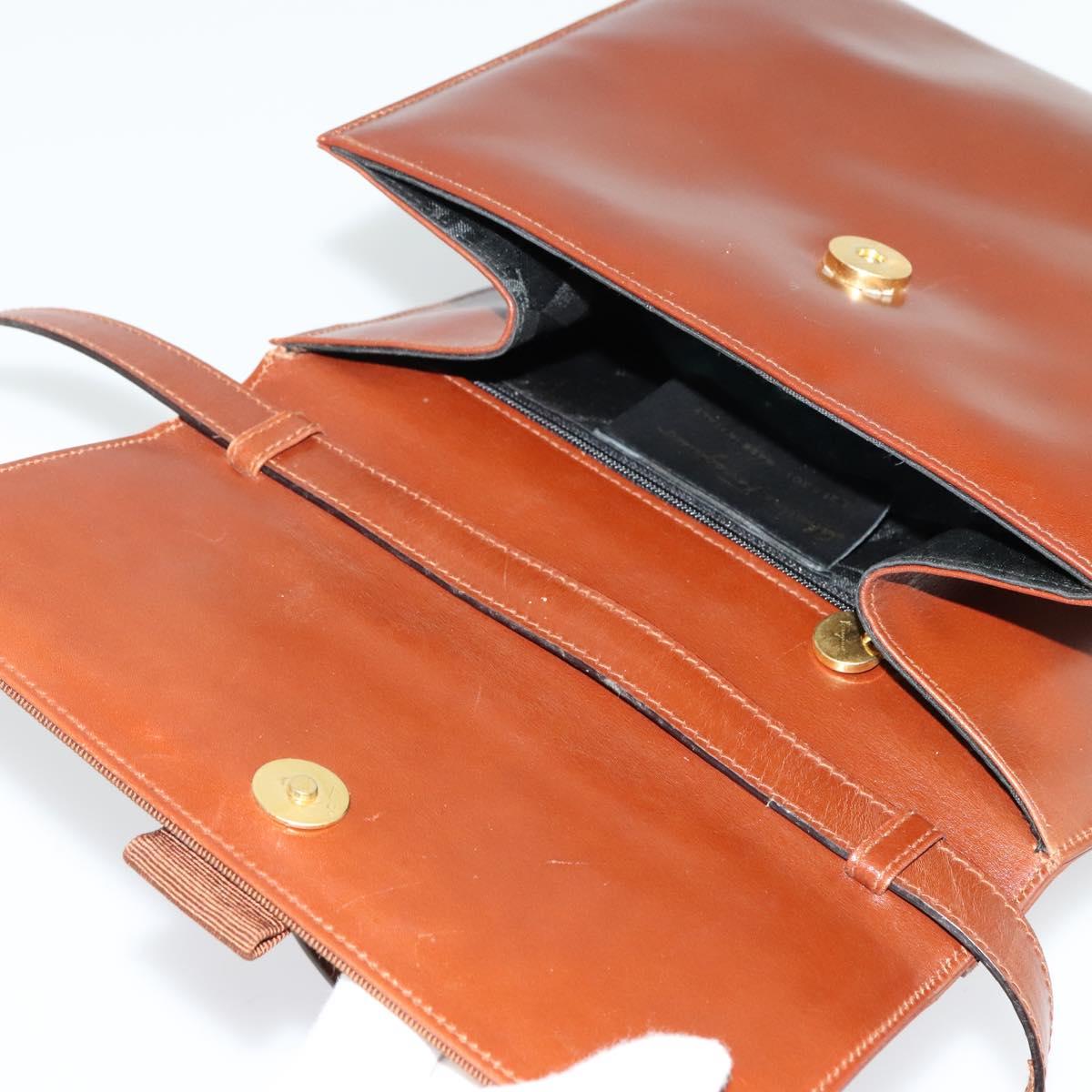 Salvatore Ferragamo Vala Hand Bag Leather 2way Brown Gold Auth bs28714
