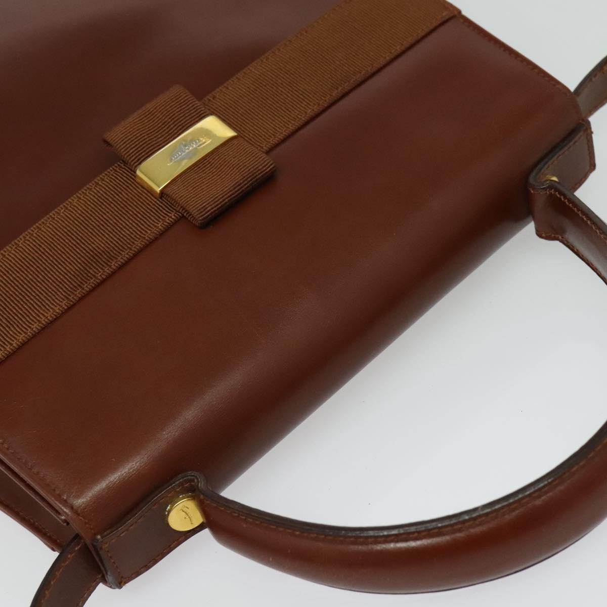 Salvatore Ferragamo Vala Hand Bag Leather 2way Brown Gold Auth bs28714