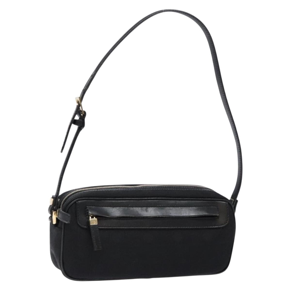 Salvatore Ferragamo Gancini Shoulder Bag Canvas Leather Black Gold Auth bs28715