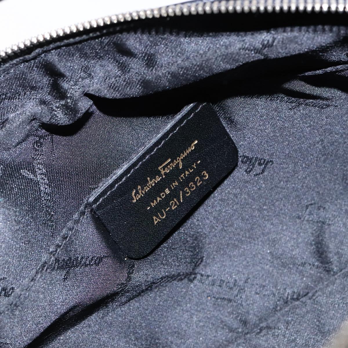 Salvatore Ferragamo Gancini Shoulder Bag Canvas Leather Black Gold Auth bs28715