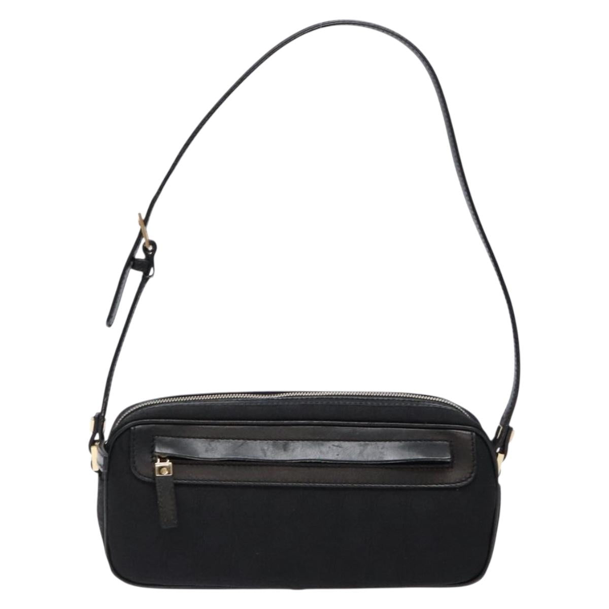 Salvatore Ferragamo Gancini Shoulder Bag Canvas Leather Black Gold Auth bs28715