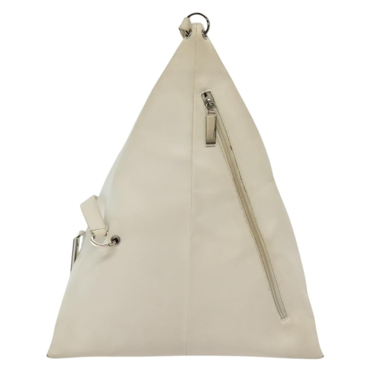 Salvatore Ferragamo Shoulder Bag Leather White Silver Auth bs28717