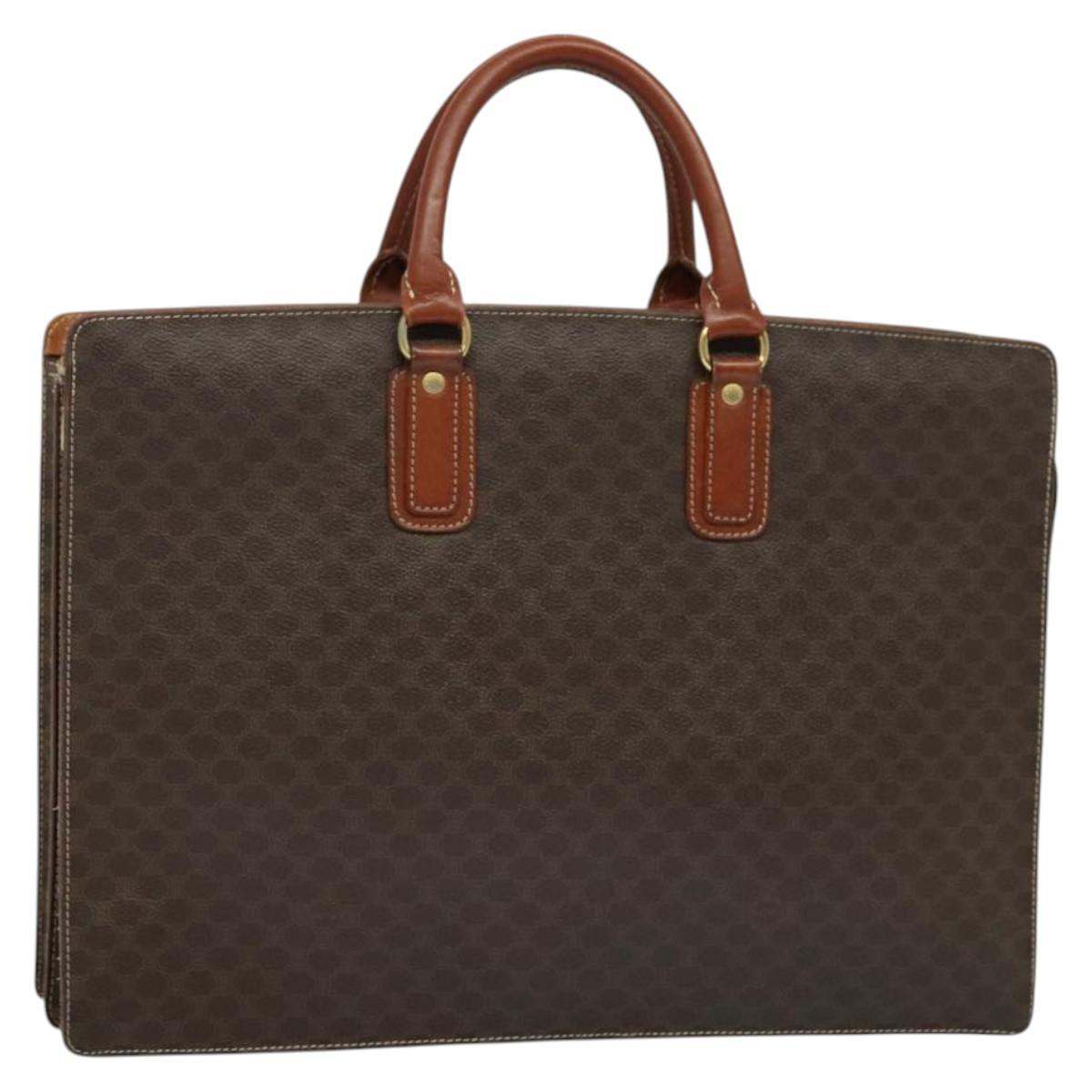 CELINE Macadam Canvas Business Bag PVC Brown Gold Auth bs28732