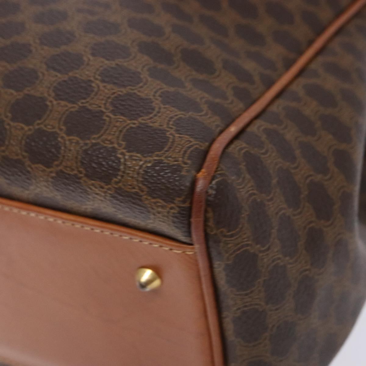 CELINE Macadam Canvas Hand Bag PVC Leather Brown Gold Auth bs28733