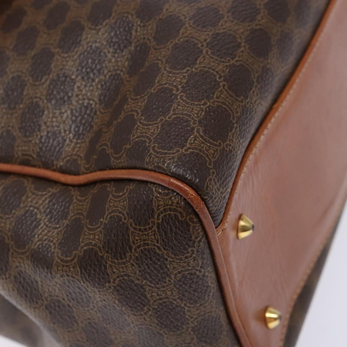 CELINE Macadam Canvas Hand Bag PVC Leather Brown Gold Auth bs28733