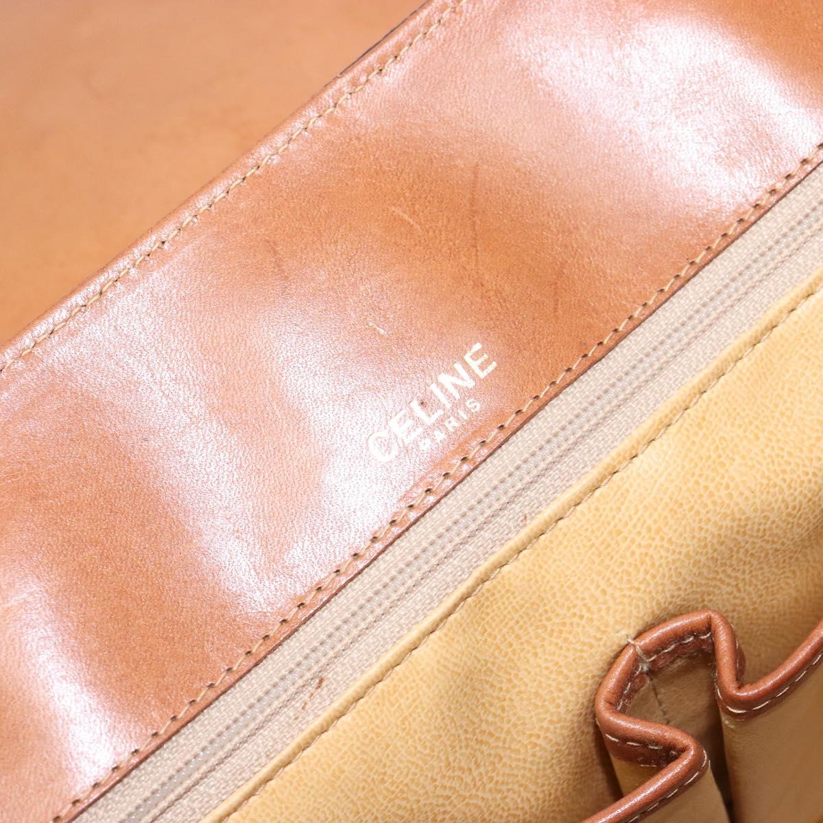 CELINE Macadam Canvas Hand Bag PVC Leather Brown Gold Auth bs28733