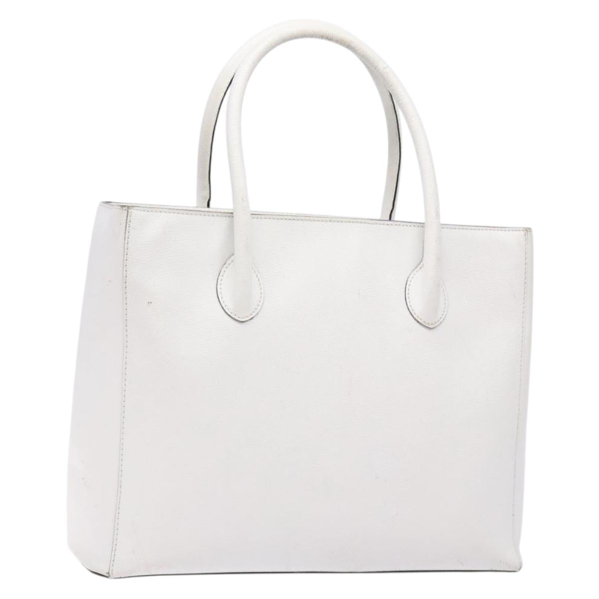 CELINE Hand Bag Leather White Gold Auth bs28734