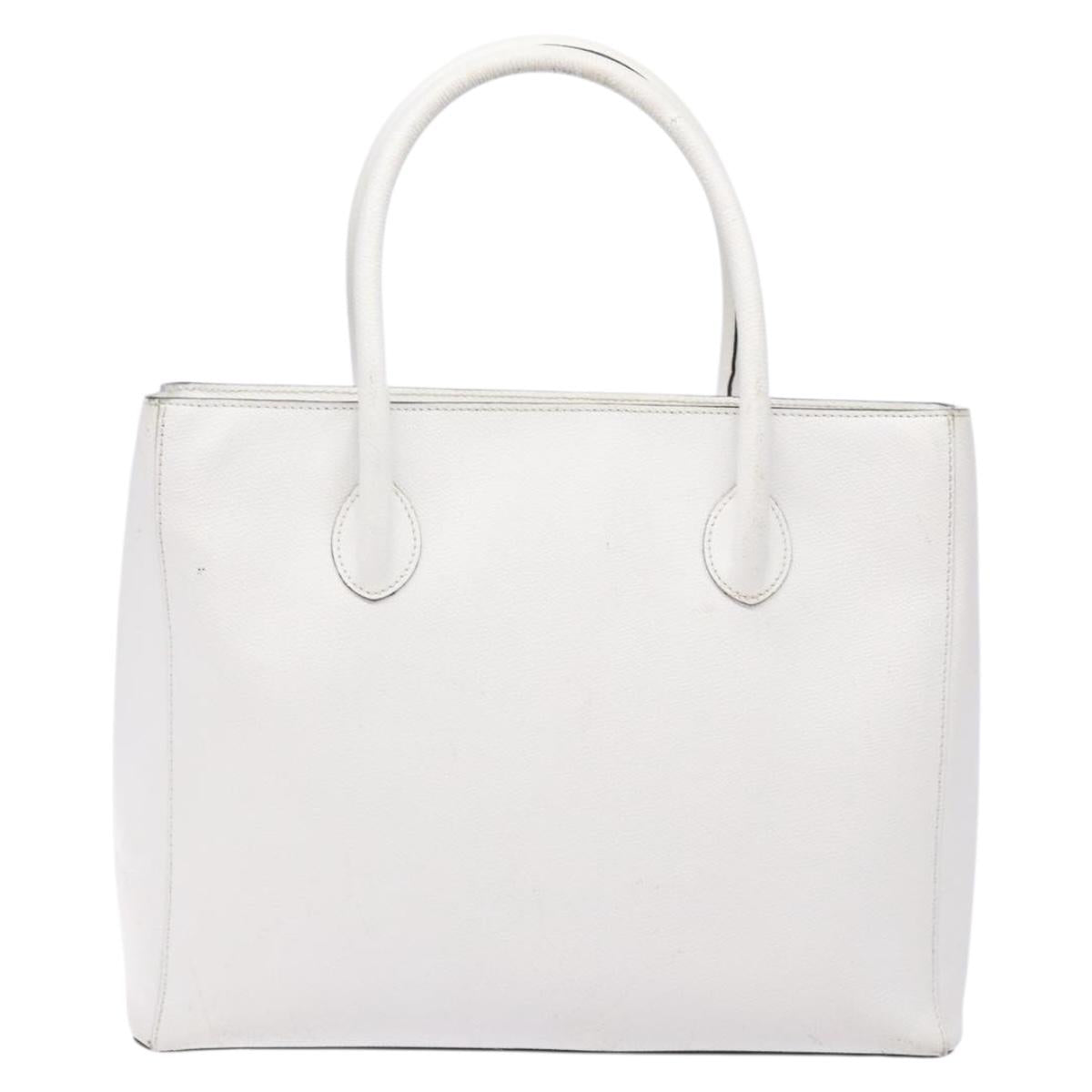 CELINE Hand Bag Leather White Gold Auth bs28734