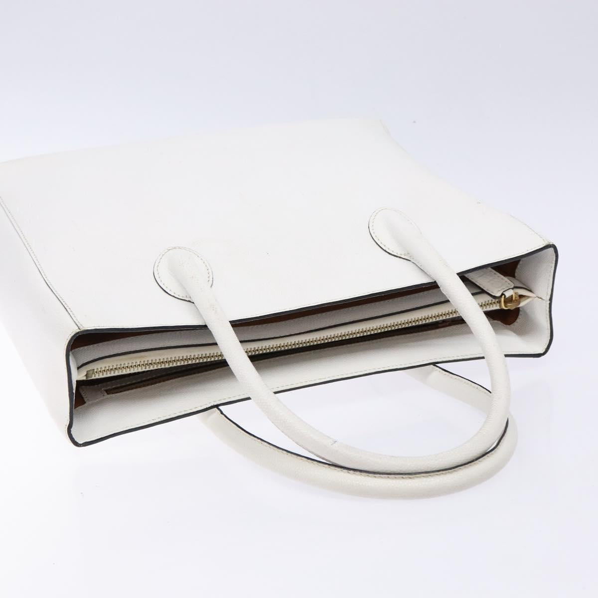 CELINE Hand Bag Leather White Gold Auth bs28734