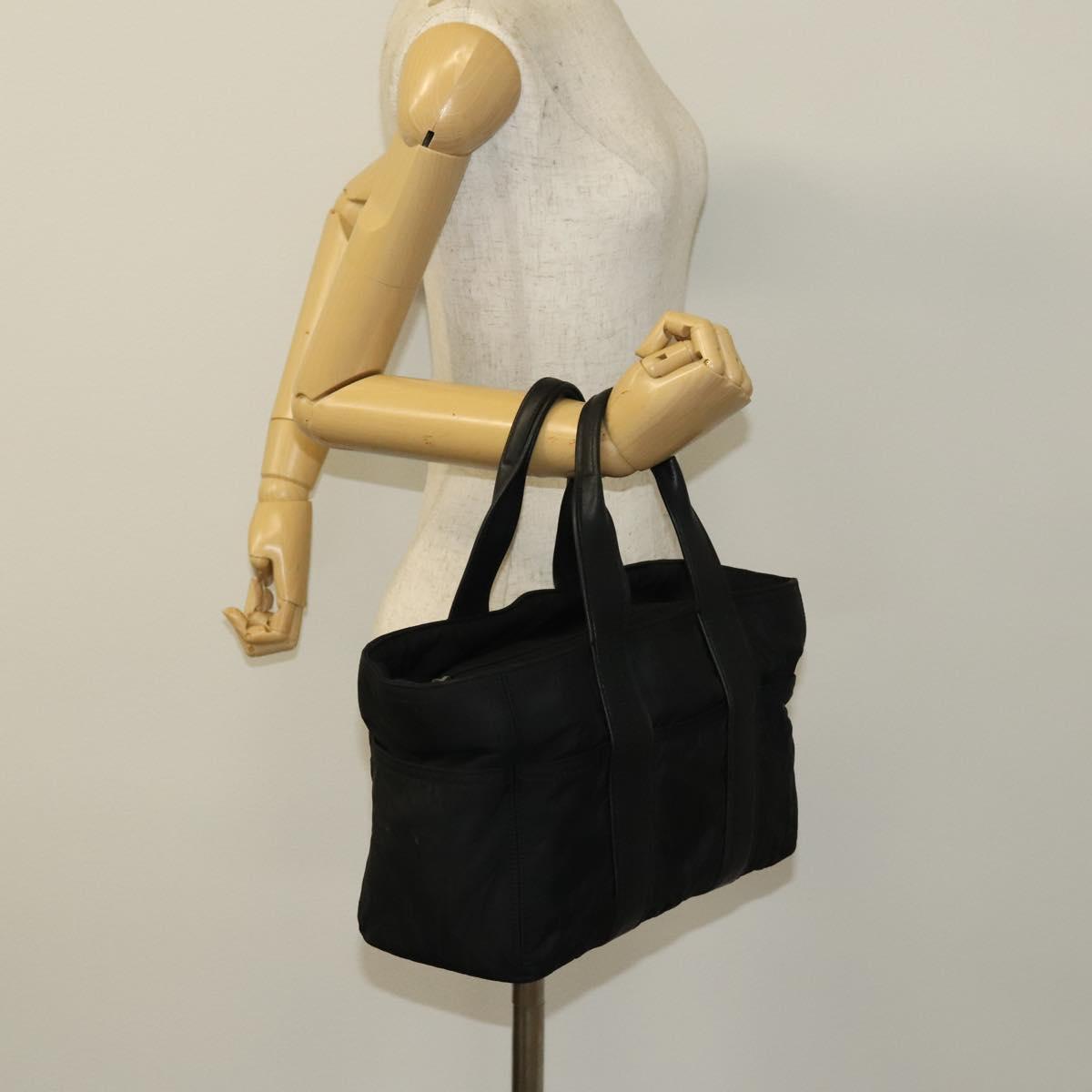 HERMES Acape Luco PM Hand Bag Nylon Black Silver Auth bs28738