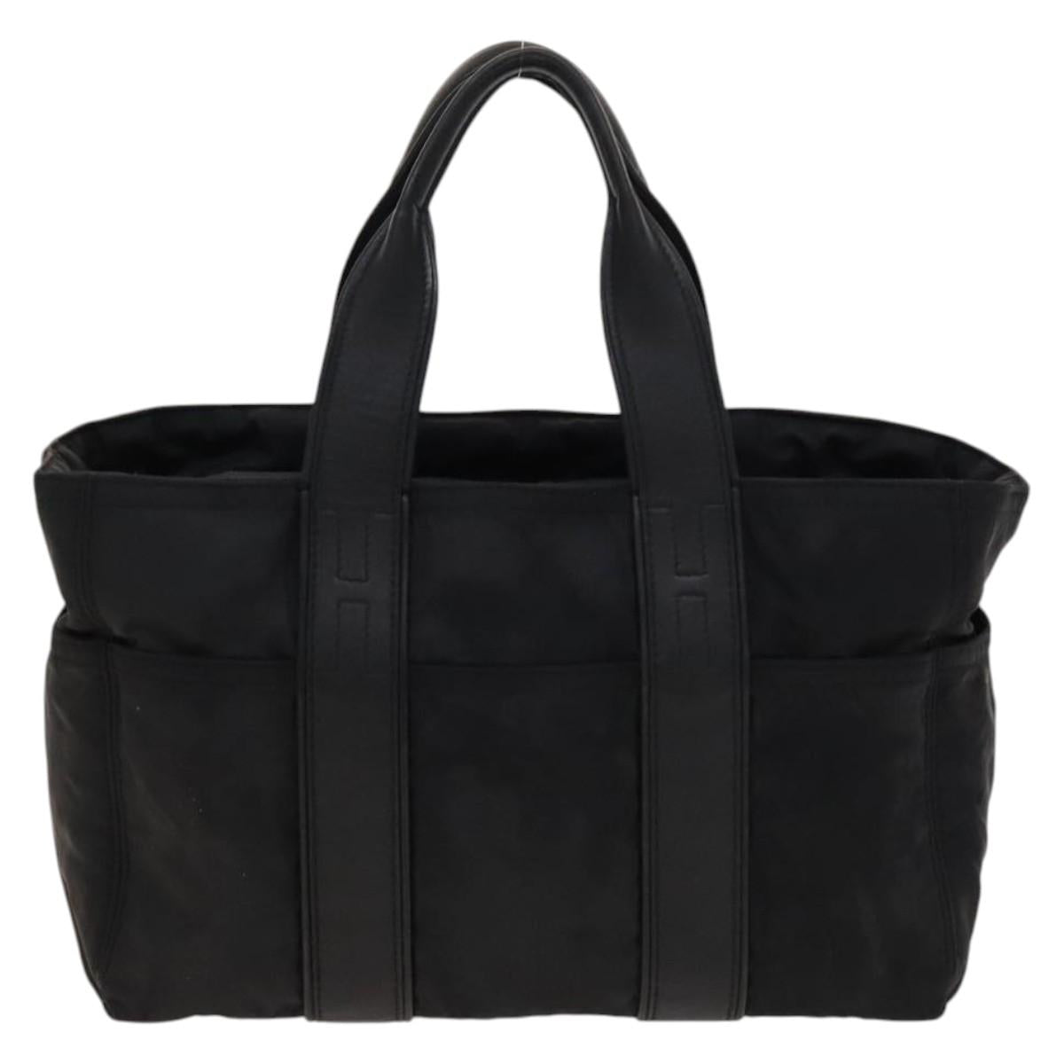 HERMES Acape Luco PM Hand Bag Nylon Black Silver Auth bs28738