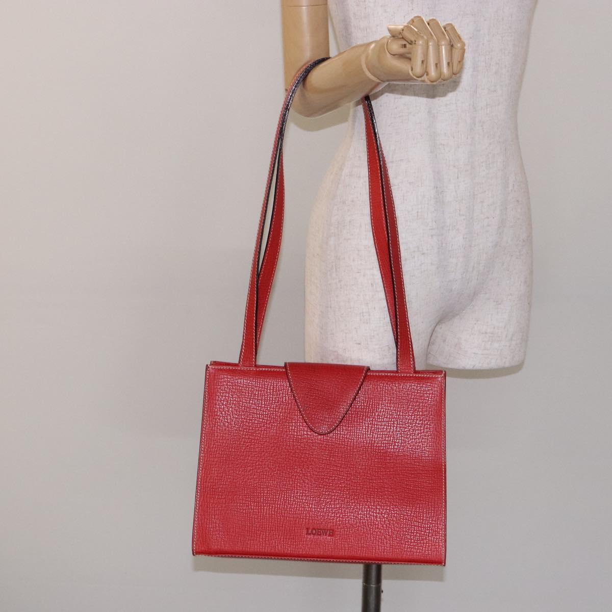 LOEWE Tote Bag Leather Red Gold Auth bs28739