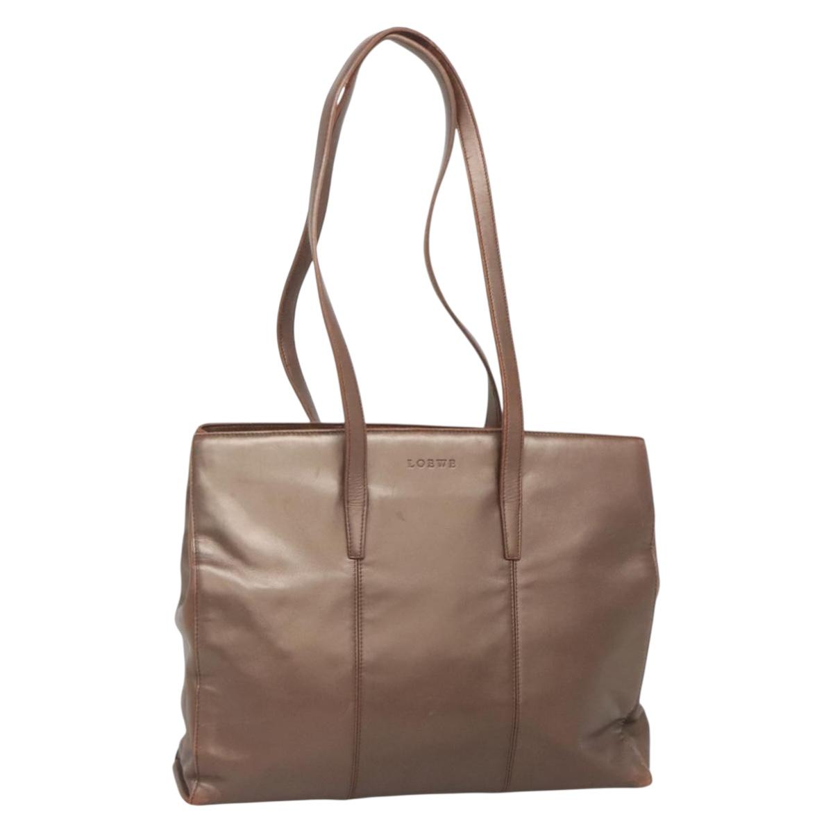 LOEWE Tote Bag Leather Brown Gold Auth bs28741