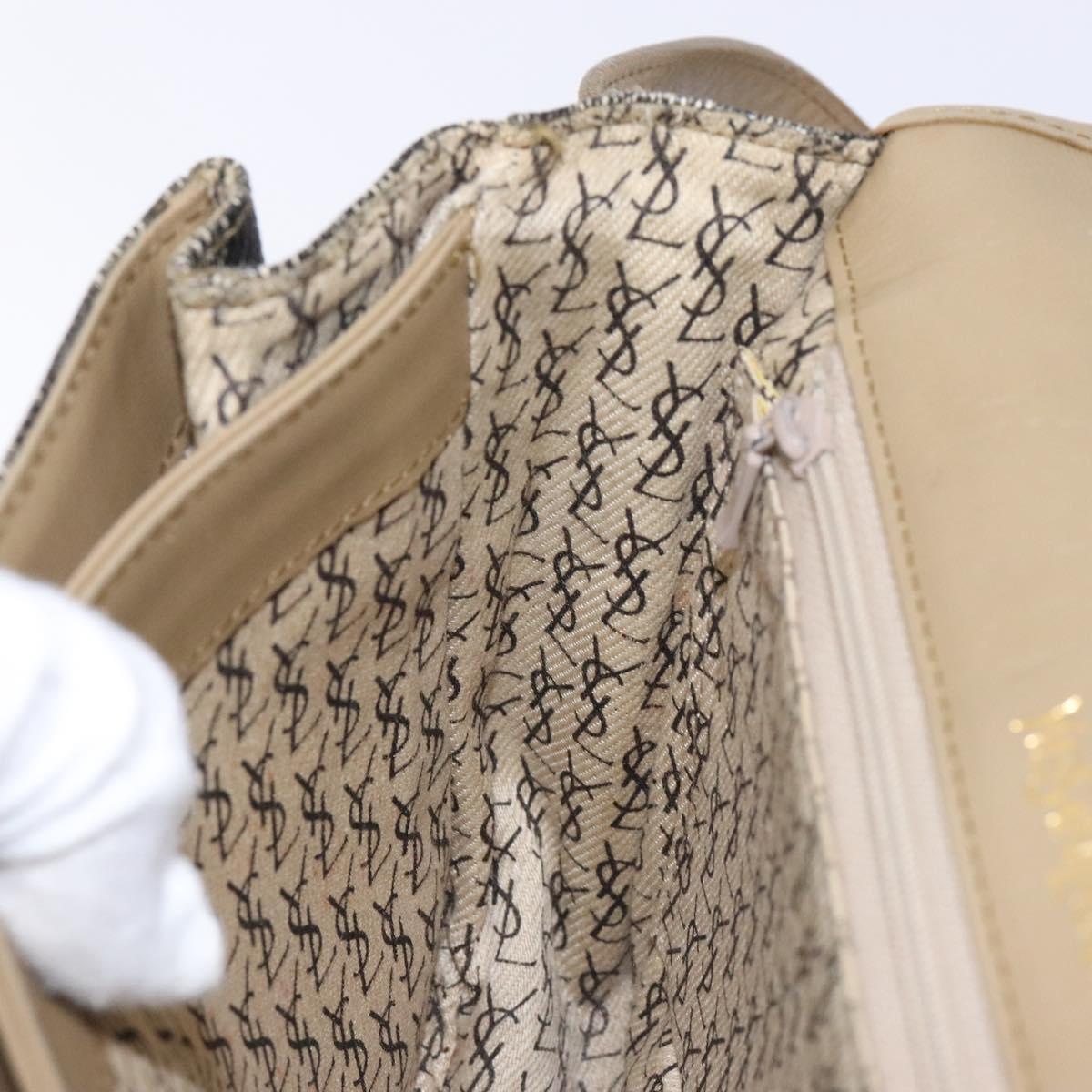 SAINT LAURENT Shoulder Bag PVC Leather Beige Gray Auth bs28744