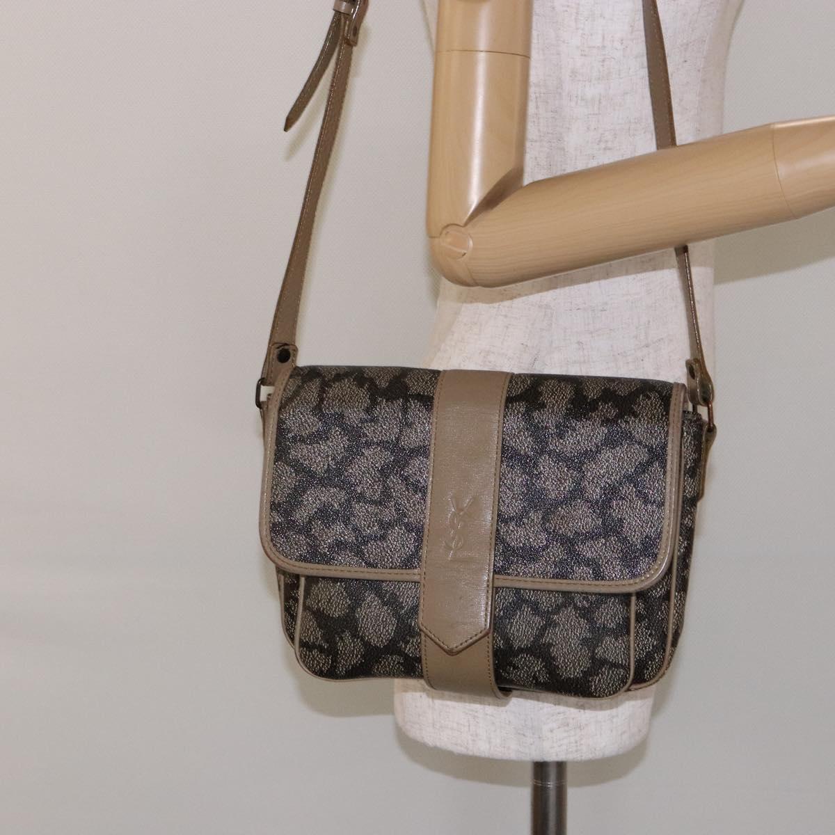 SAINT LAURENT Shoulder Bag PVC Leather Beige Gray Auth bs28744