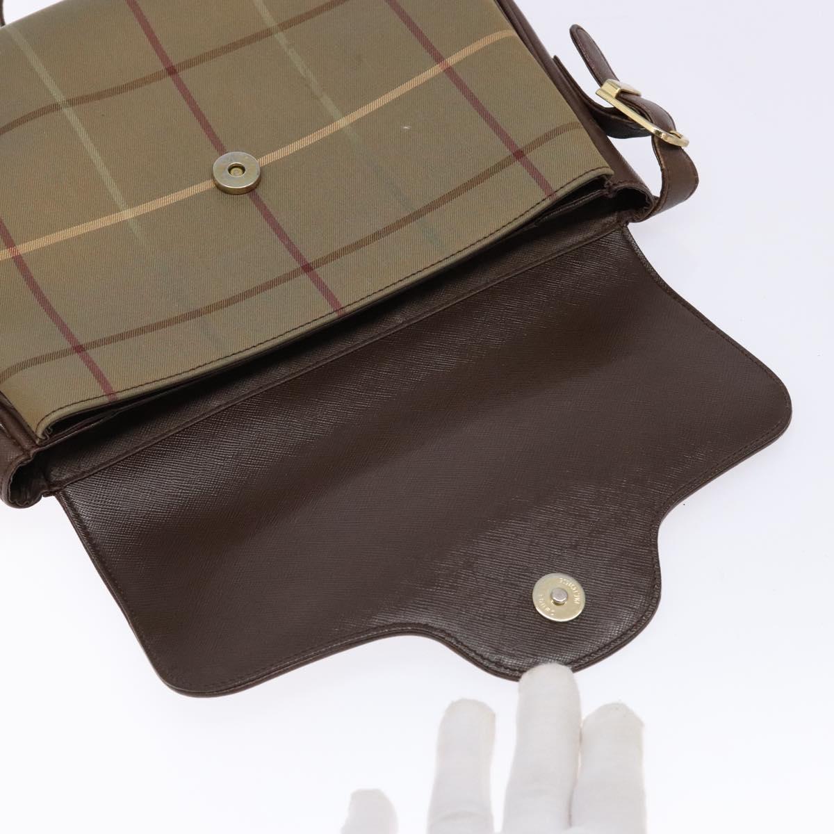 Burberrys Nova Check Shoulder Bag Leather Canvas Beige Gold Auth bs28750