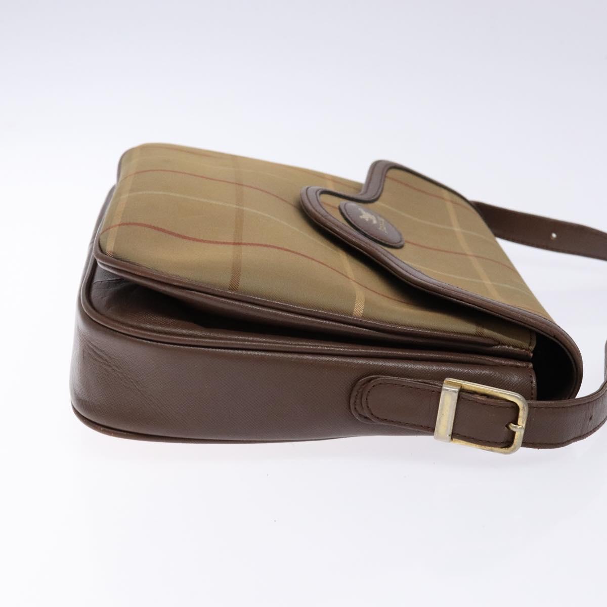 Burberrys Nova Check Shoulder Bag Leather Canvas Beige Gold Auth bs28750