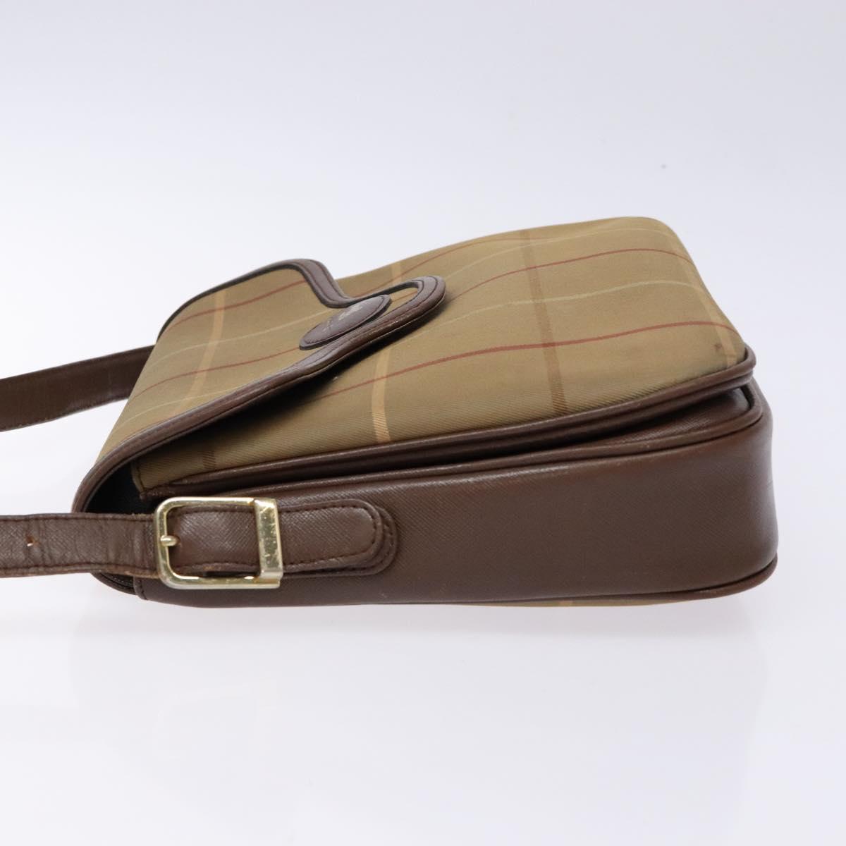 Burberrys Nova Check Shoulder Bag Leather Canvas Beige Gold Auth bs28750